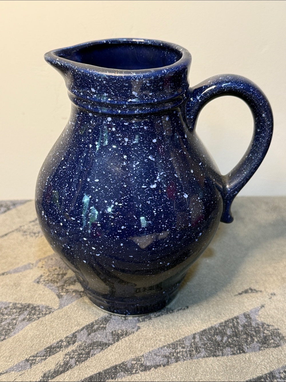 Blue with White Speckles Pottery Jug, 3/4 Liters